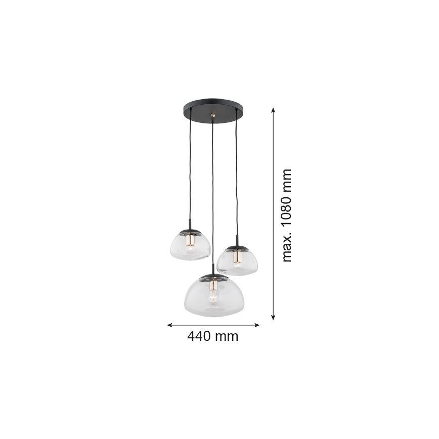 Argon 1492 - Żyrandol na lince TRINI 3xE27/15W/230V czarny