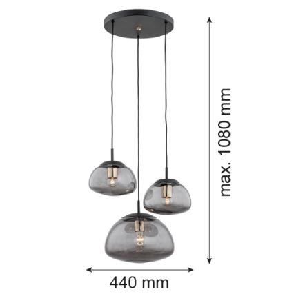 Argon 1493 - Żyrandol na lince TRINI 3xE27/15W/230V czarny