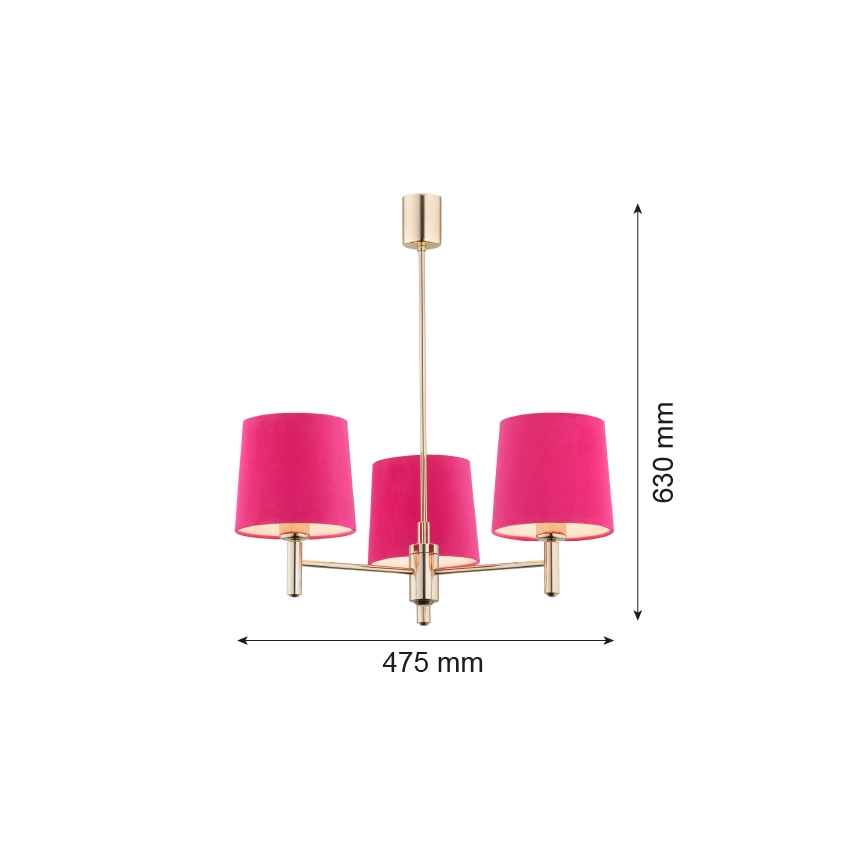 Argon 1498 - Żyrandol na drążku PONTE 3xE27/15W/230V różowy/mosiądz