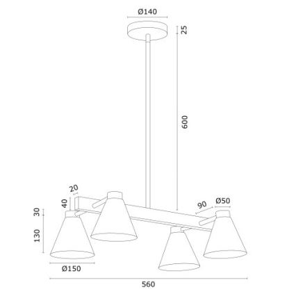 Argon 1773 - Żyrandol na drążku AVALONE 4xE27/15W/230V biały/złoty