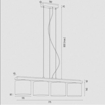 Argon 1814 - Żyrandol na lince CANOA 4xE27/15W/230V czarny