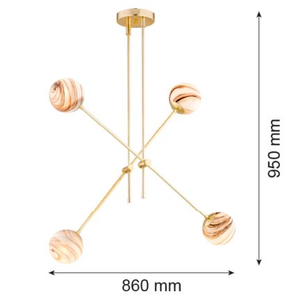 Argon 1840 - Żyrandol ABSOS 4xE14/7W/230V alabastrowy złoty