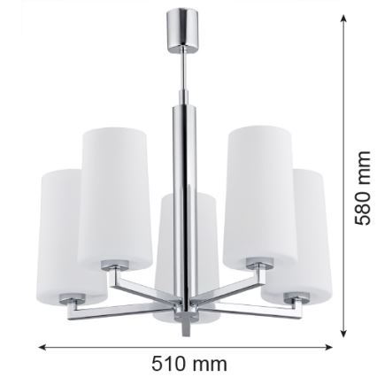 Argon 2053 - Żyrandol na drążku CAMELOT 5xE27/15W/230V chrom błyszczący
