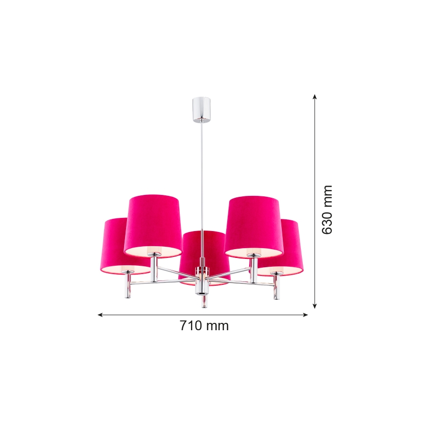Argon 2075 - Żyrandol BOLZANO 5xE27/15W/230V różowy/chrom błyszczący