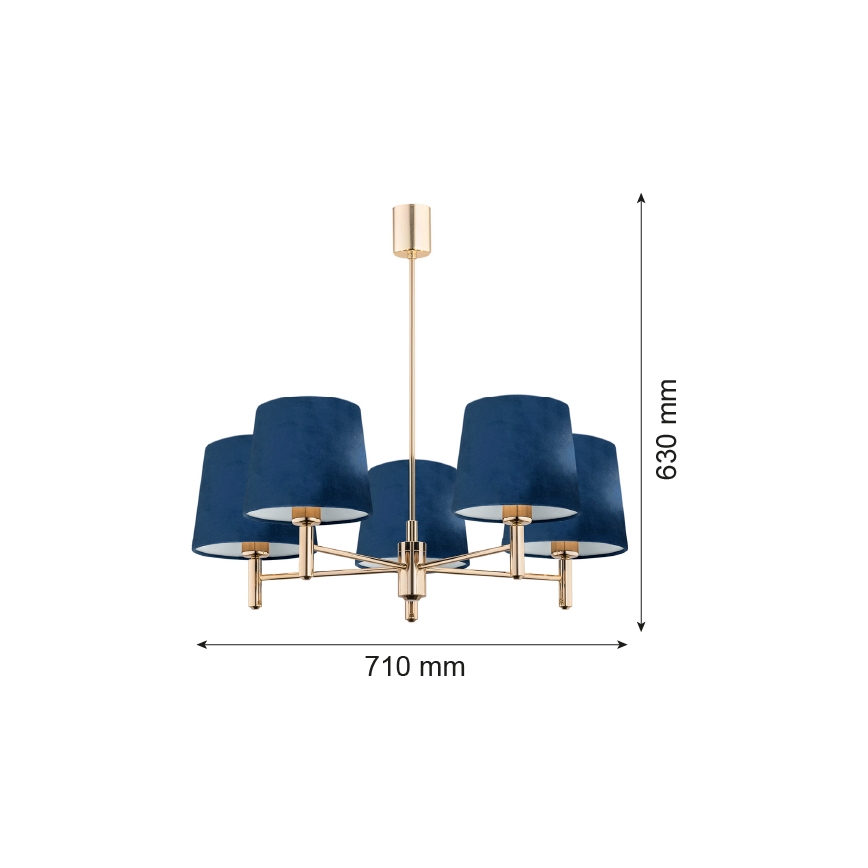 Argon 2086 - Lampa wisząca na pręcie PONTE 5xE27/15W/230V mosiądz/niebieski