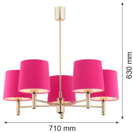 Argon 2089 - Lampa wisząca na pręcie PONTE 5xE27/15W/230V mosiądz/różowy
