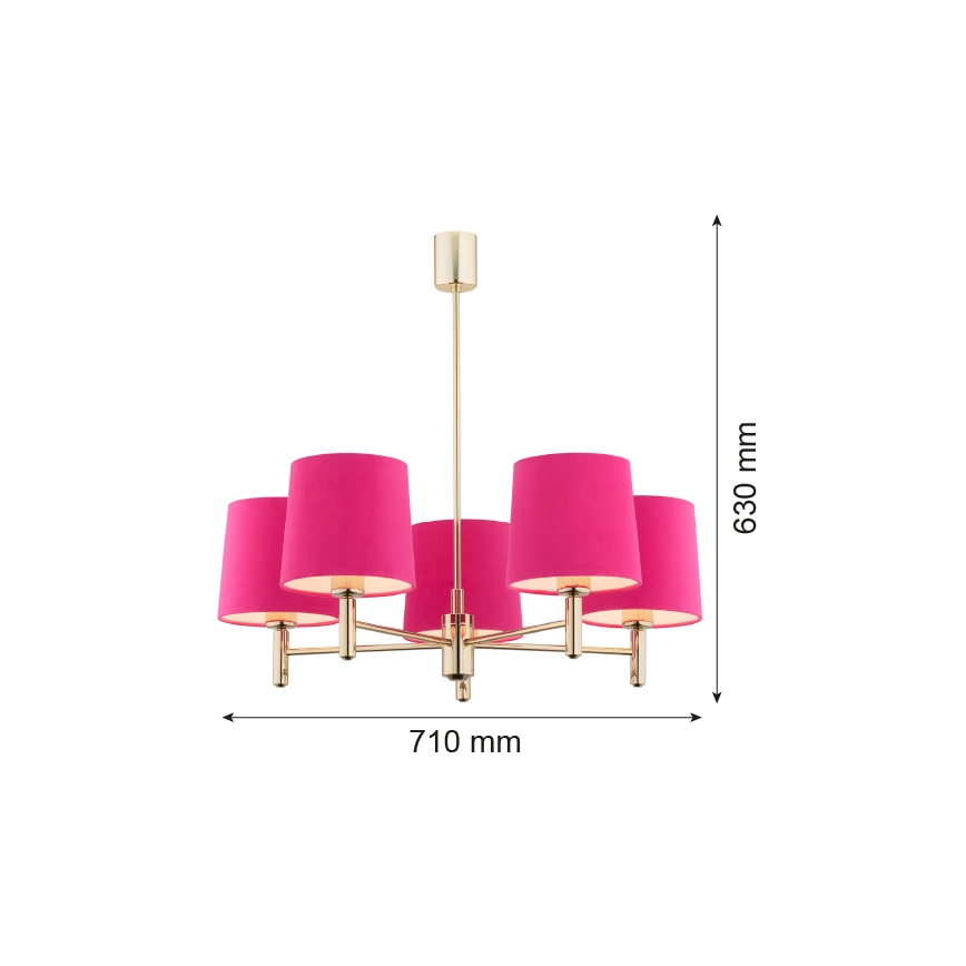 Argon 2089 - Lampa wisząca na pręcie PONTE 5xE27/15W/230V mosiądz/różowy