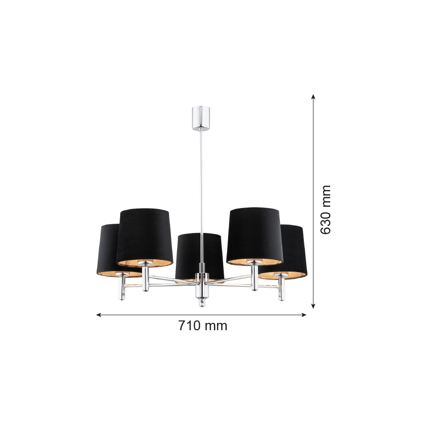 Argon 2104 - Żyrandol na drążku BOLZANO 5xE27/15W/230V czarny