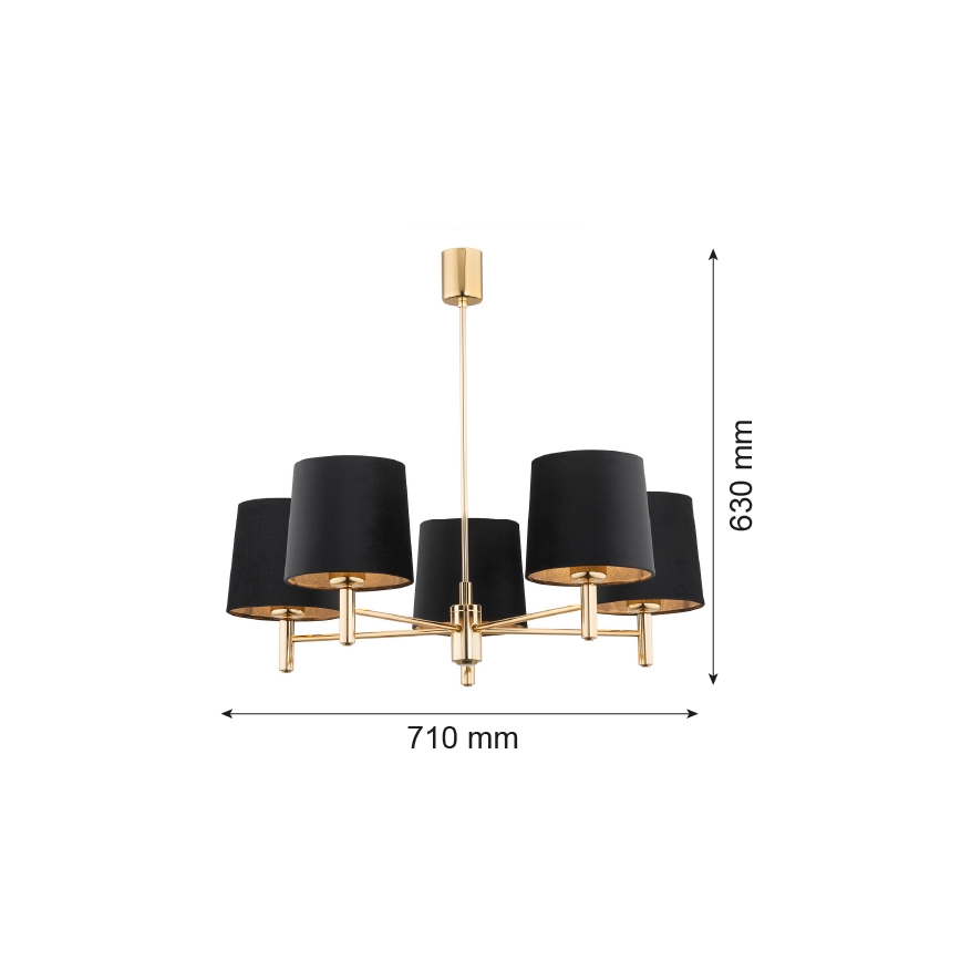 Argon 2107 - Żyrandol na drążku PONTE 5xE27/15W/230V mosiądz/czarny