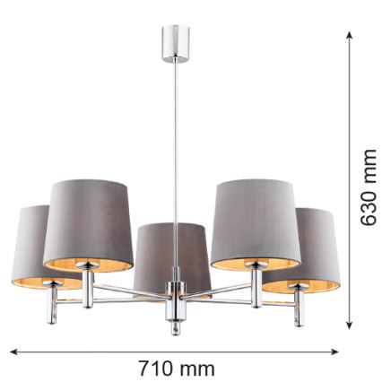 Argon 2108 - Żyrandol na drążku BOLZANO 5xE27/15W/230V szary