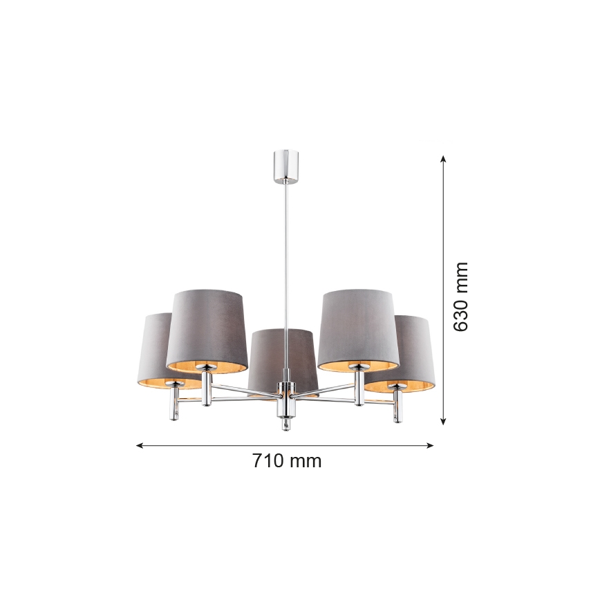 Argon 2108 - Żyrandol na drążku BOLZANO 5xE27/15W/230V szary