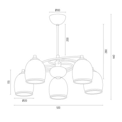 Argon 2115 - Żyrandol na drążku AVILA PLUS 5xE27/15W/230V czarny/złoty/biały
