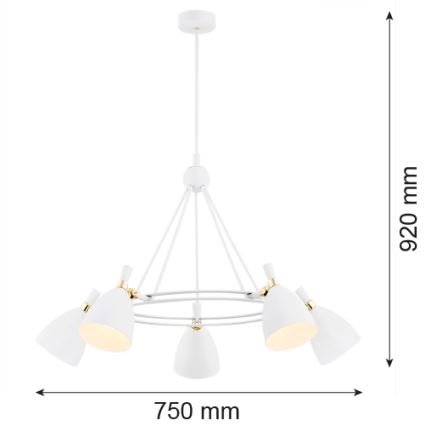 Argon 2117 - Żyrandol na drążku CHARLOTTE 5xE27/15W/230V biały/złoty