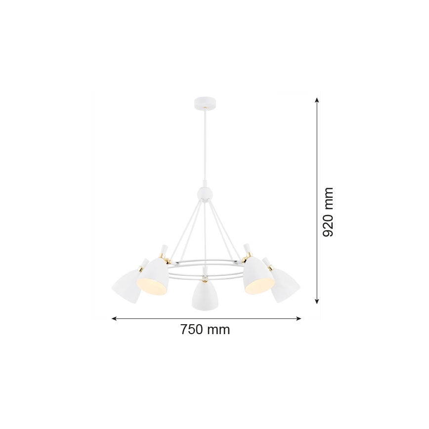 Argon 2117 - Żyrandol na drążku CHARLOTTE 5xE27/15W/230V biały/złoty
