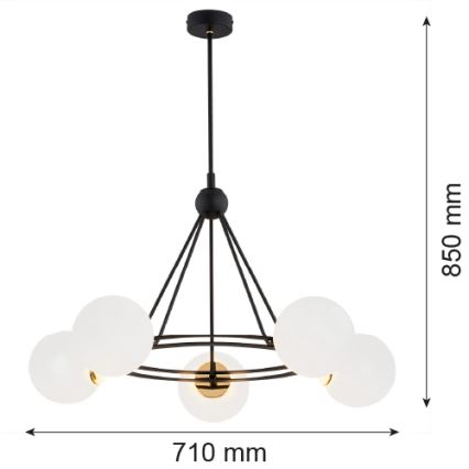 Argon 2119 - Żyrandol na drążku AMALFI 5xE27/15W/230V czarny/biały