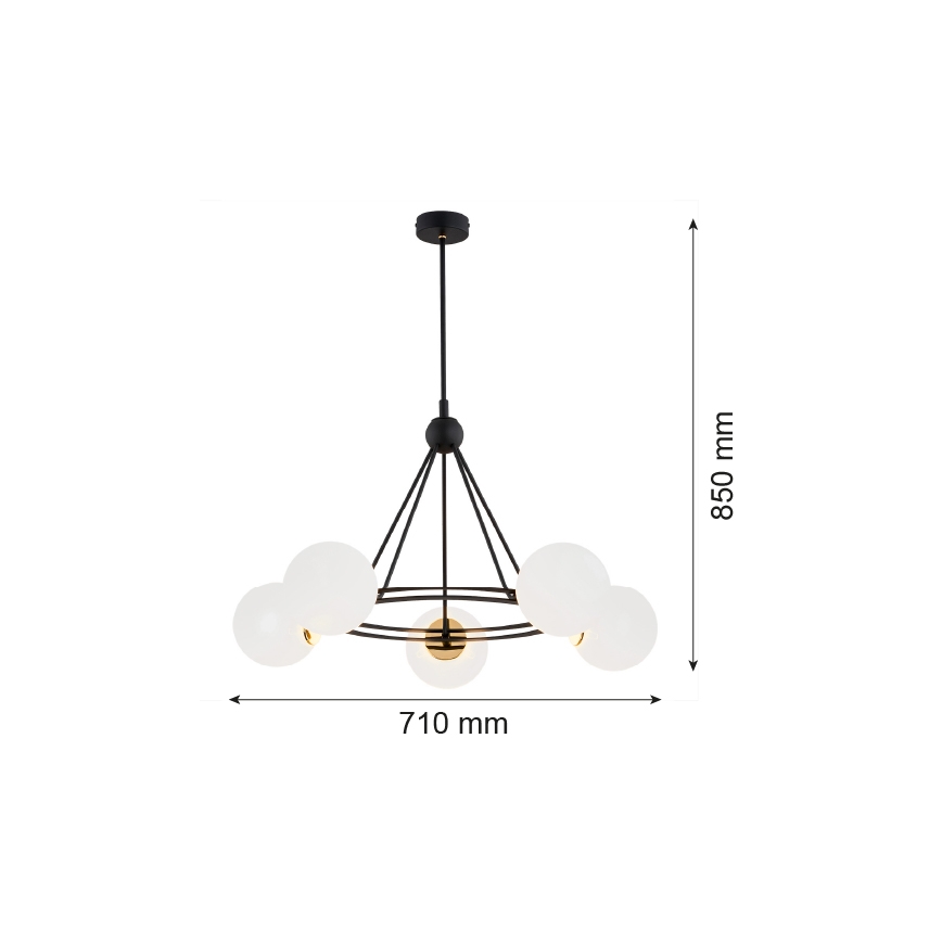 Argon 2119 - Żyrandol na drążku AMALFI 5xE27/15W/230V czarny/biały