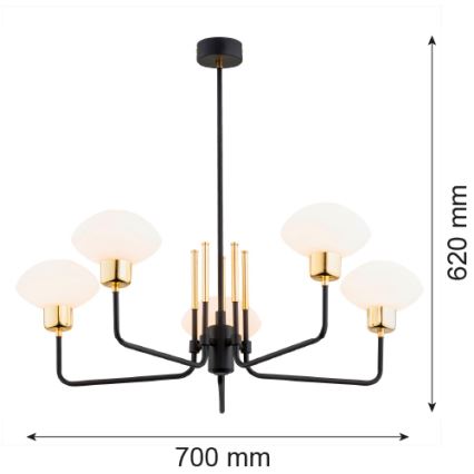 Argon 2128 - Żyrandol RAVELLO 5xE14/15W/230V czarny/złoty
