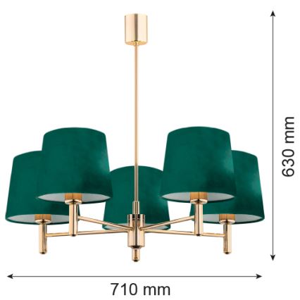 Argon 2145 - Lampa wisząca na pręcie PONTE 5xE27/15W/230V zielony/mosiądz