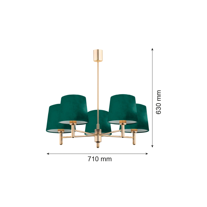 Argon 2145 - Lampa wisząca na pręcie PONTE 5xE27/15W/230V zielony/mosiądz