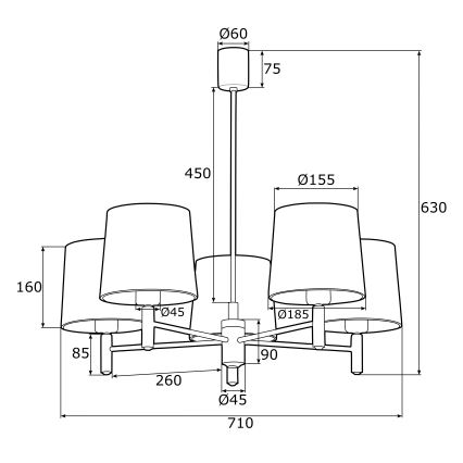 Argon 2145 - Lampa wisząca na pręcie PONTE 5xE27/15W/230V zielony/mosiądz