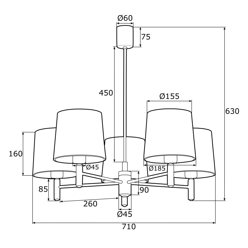 Argon 2145 - Lampa wisząca na pręcie PONTE 5xE27/15W/230V zielony/mosiądz