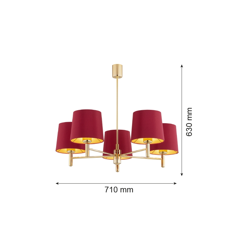 Argon 2169 - Żyrandol PONTE PLUS 5xE27/15W/230V czerwony