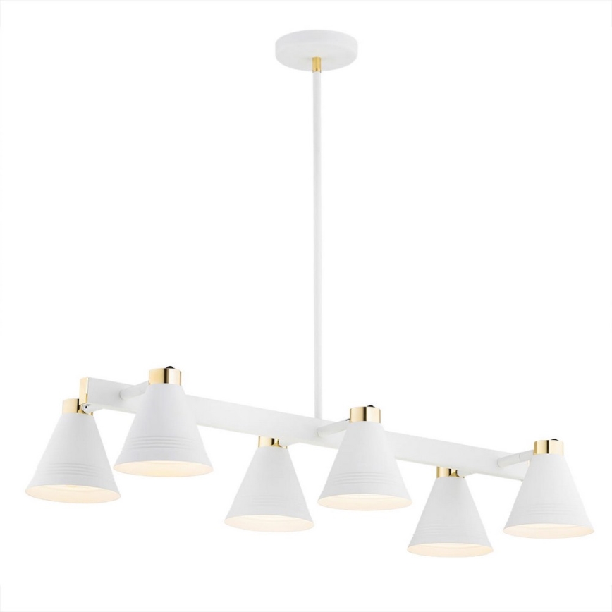 Argon 2551 - Żyrandol na drążku AVALONE 6xE27/15W/230V biały/złoty