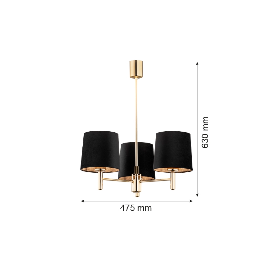 Argon 6111 - Żyrandol na drążku PONTE 3xE27/15W/230V czarny