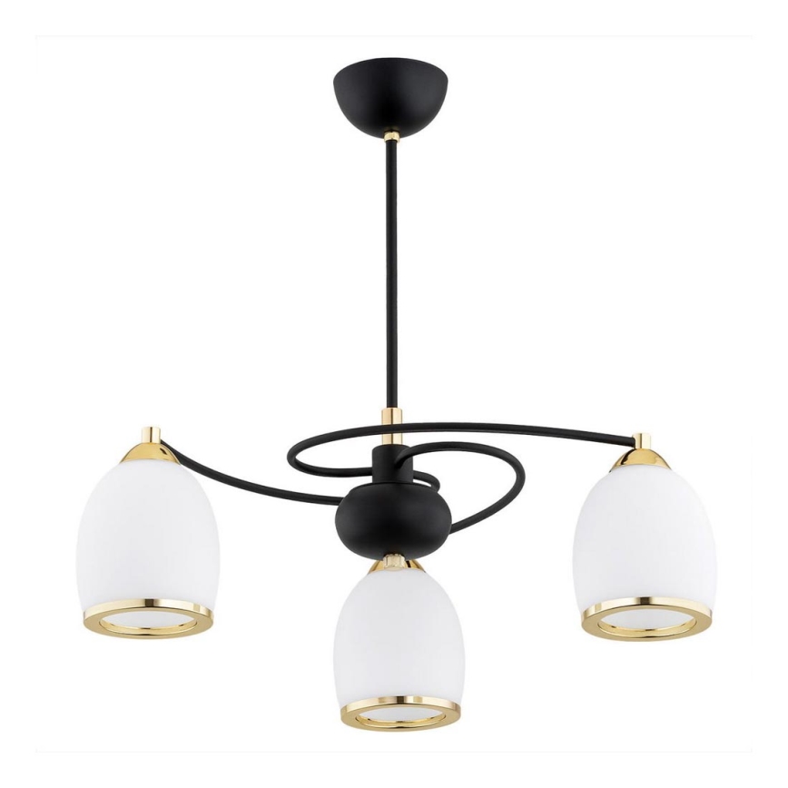 Argon 6144 - Żyrandol na drążku AVILA PLUS 3xE27/15W/230V czarny/złoty/biały