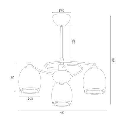 Argon 6144 - Żyrandol na drążku AVILA PLUS 3xE27/15W/230V czarny/złoty/biały