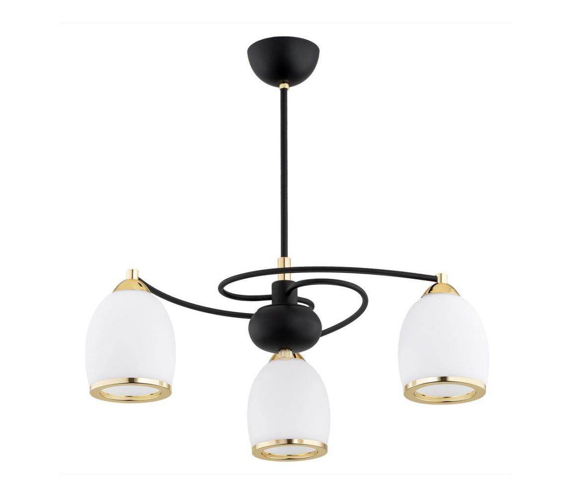 Argon 6144 - Żyrandol na drążku AVILA PLUS 3xE27/15W/230V czarny/złoty/biały