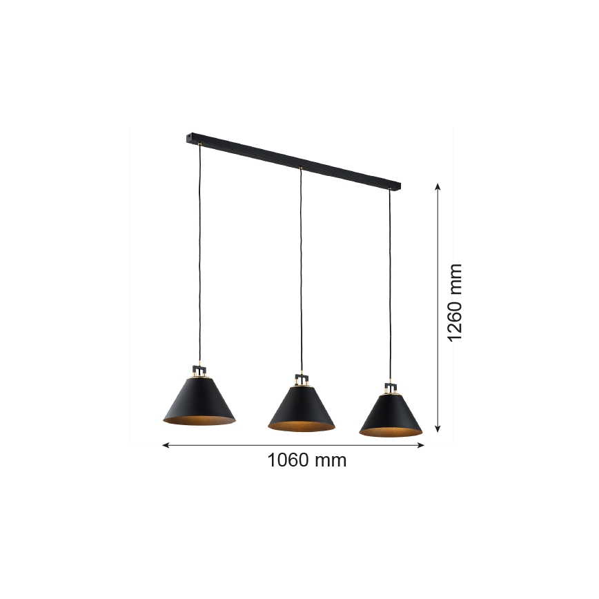 Argon 6174 - Żyrandol na lince ORTE 3xE27/15W/230V czarny