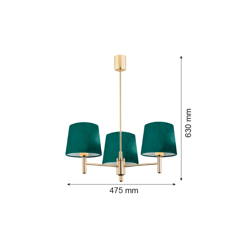 Argon 6192 - Lampa wisząca na pręcie PONTE 3xE27/15W/230V zielony/mosiądz