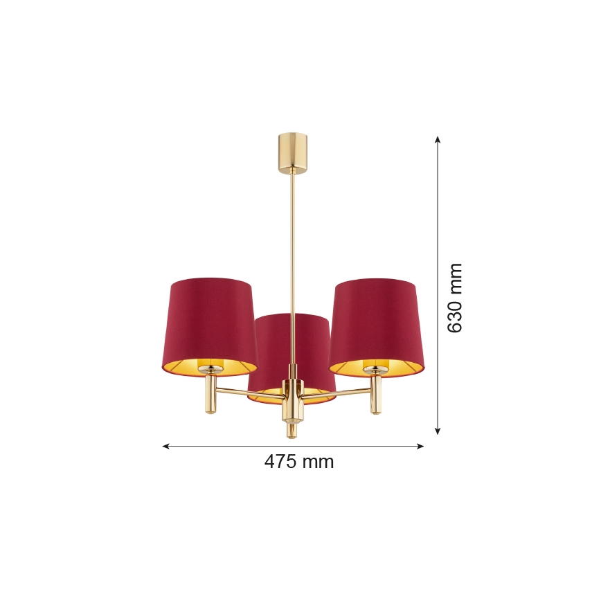 Argon 6266 - Żyrandol PONTE PLUS 3xE27/15W/230V czerwony