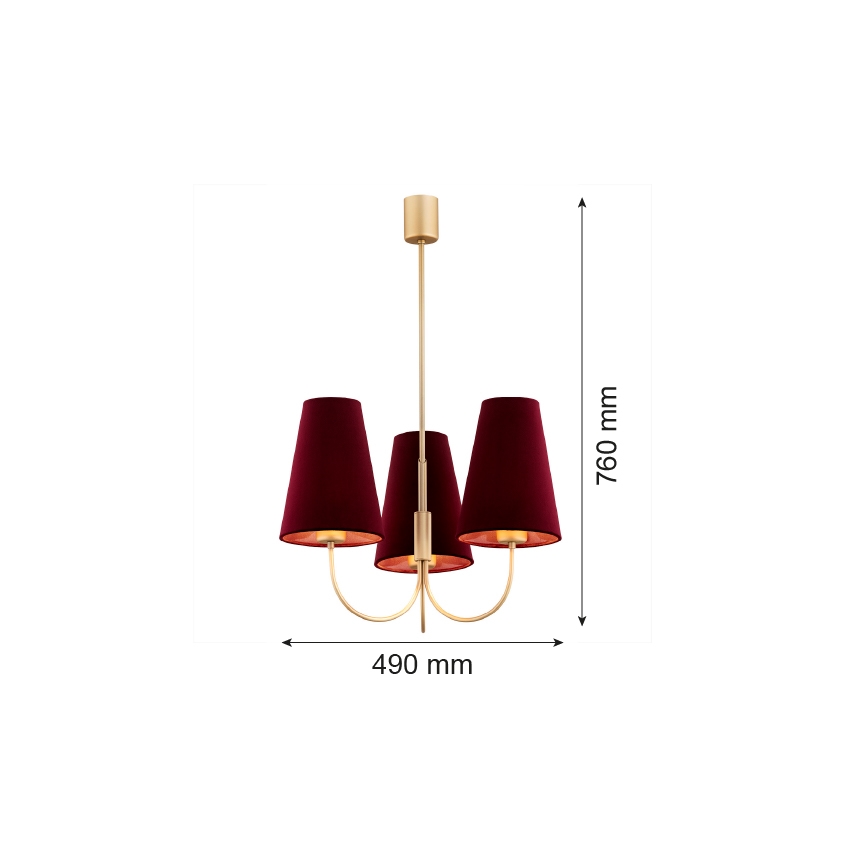 Argon 6270 - Żyrandol SAFIANO 3xE27/15W/230V burgund