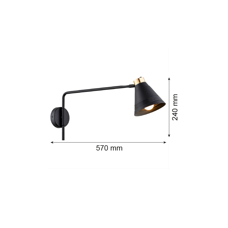 Argon 8009 - Kinkiet AVALONE 1xE27/15W/230V 57 cm czarny/złoty