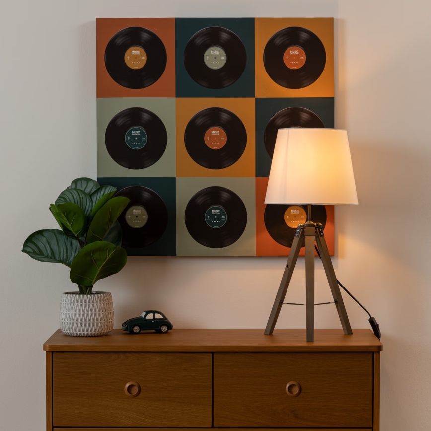 Atmosphera - Lampa stołowa RUNO 1xE27/25W/230V drewno/biała