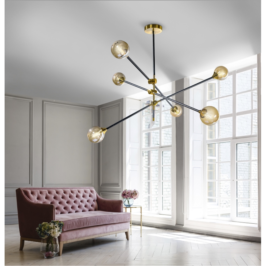 Azzardo AZ4700 - Żyrandol na drążku SOLEN 6xG9/30W/230V czarny/gold