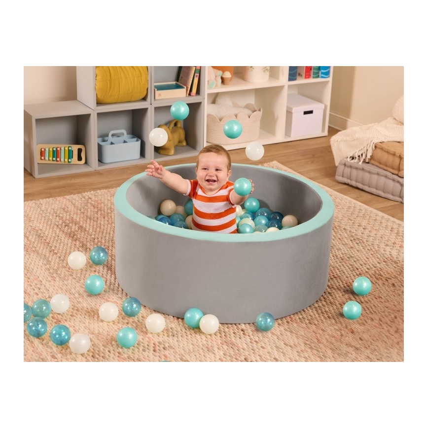 B-Toys - Suchy basen dla dzieci z piłeczkami śr. 89 cm szary/turkusowy