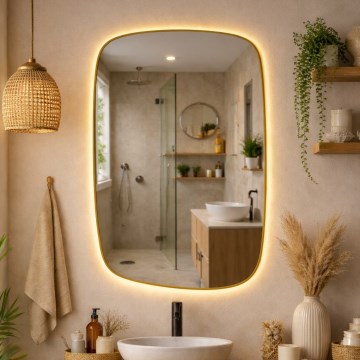 Baltica Design - LED łazienkowe lustro ścienne z podświetleniem STONE CALM LED/15W/230V 2700K 90x60 cm IP65 złote