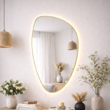 Baltica Design - Lustro łazienkowe naścienne z podświetleniem STONE FLUID LED/15W/230V 4500K 92x55 cm IP65 złote