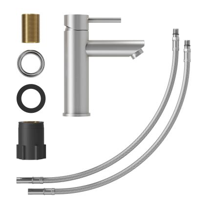 Bateria umywalkowa RINGSTED 17,8 cm, szczotkowana stal nierdzewna