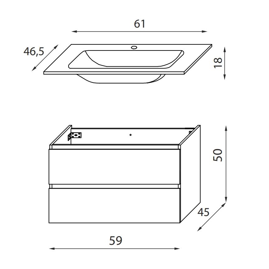 BATH DELUXE 03-060-63-02-01 - Szafka łazienkowa z umywalką KENWOOD 61 cm matowy czarny