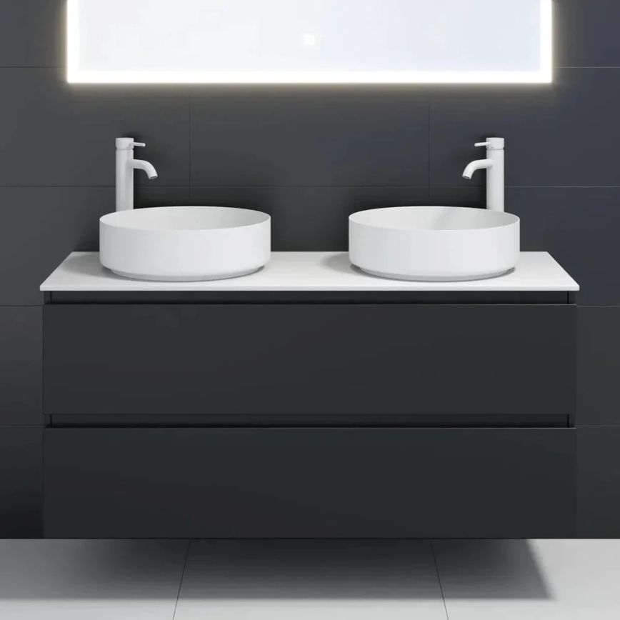 BATH DELUXE 06-040-16-01-00 - Umywalka nablatowa LJORDAL Ø 40 cm stal nierdzewna/biała matowa