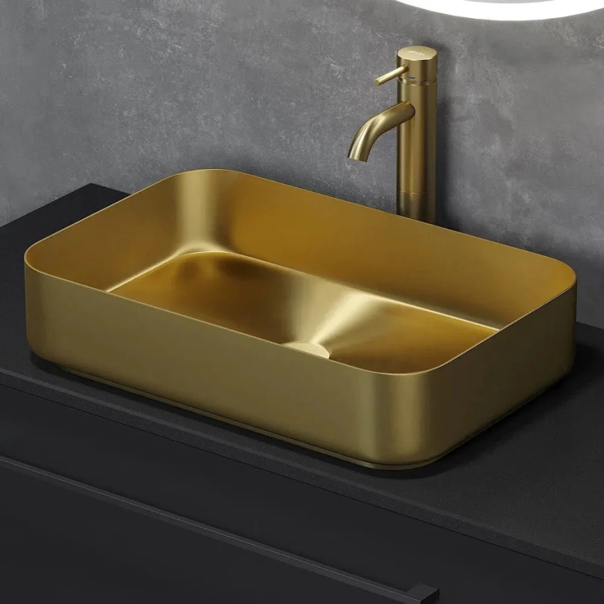 BATH DELUXE 06-052-18-70-00 - Umywalka nablatowa LJORDAL 52x34 cm stal nierdzewna/szczotkowany mosiądz