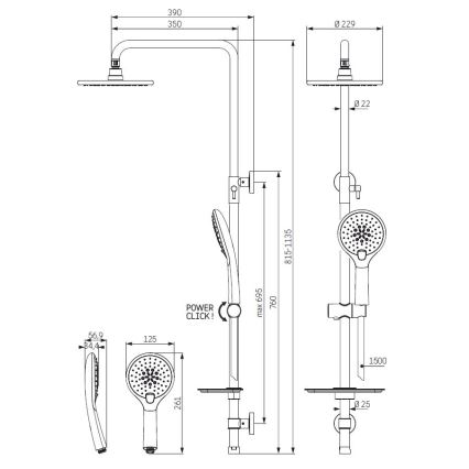 BATH DELUXE 31-120-02-02-00 - Zestaw prysznicowy MARTOFTE matowy czarny