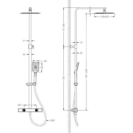 BATH DELUXE 31-120-06-02-00 - Zestaw prysznicowy z baterią termostatyczną NAESBY matowa czarna
