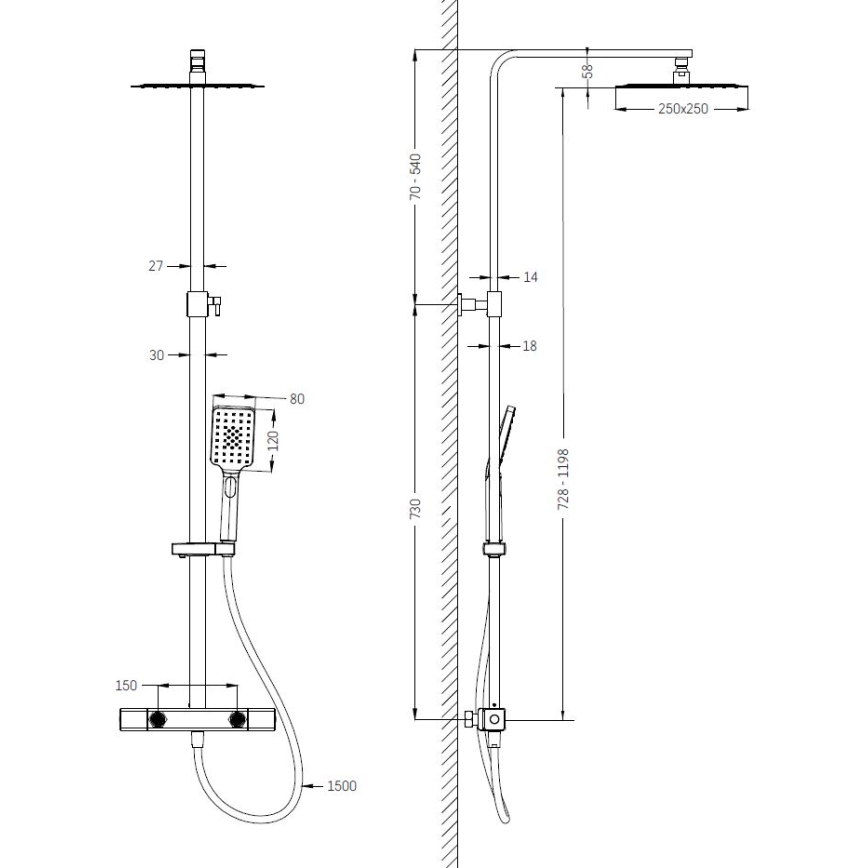 BATH DELUXE 31-120-06-02-00 - Zestaw prysznicowy z baterią termostatyczną NAESBY matowa czarna
