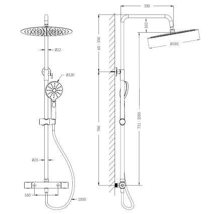 BATH DELUXE 31-120-09-63-00 - Zestaw prysznicowy z baterią termostatyczną DRAGOR matowa czarna