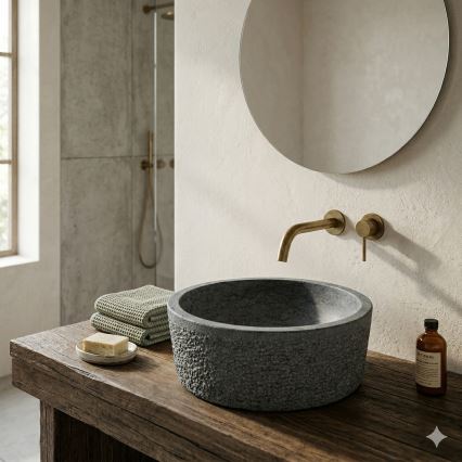Bathco 00308 - Umywalka nablatowa DUAL Ø 40,5 cm kamień/szary